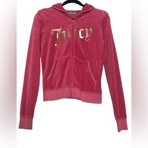 Vintage Juicy Couture Y2K Pink Velour Spell Out Track Suit Hoodie Womens Sz L